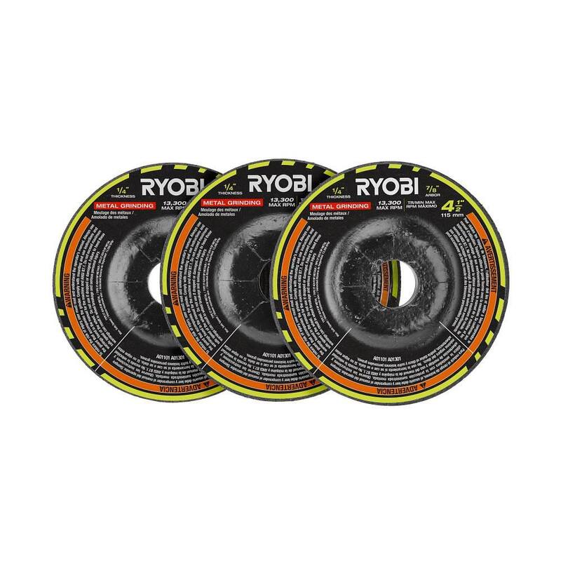 RYOBI Rueda de molienda de metal de 4-1/2 pulgadas (juego de 3 piezas) - A01301