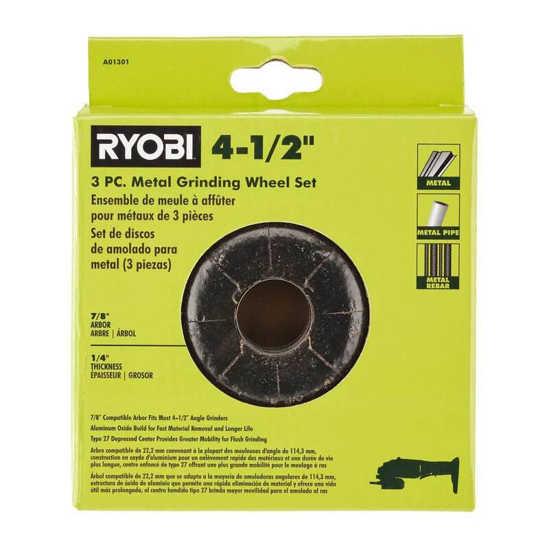 RYOBI Rueda de molienda de metal de 4-1/2 pulgadas (juego de 3 piezas) - A01301
