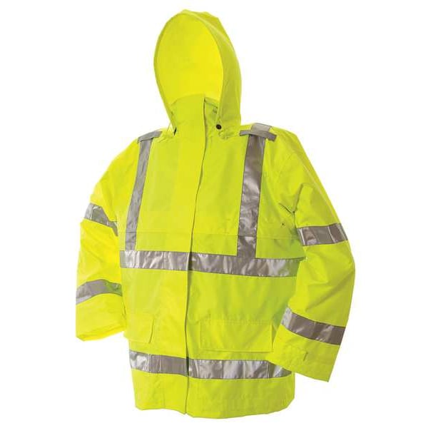 Viking Hi-Viz Rain Jacket, 150 Denier Trilobal Ripstop Polyester, Class 3 Type R, Green, M - D6323JG-M