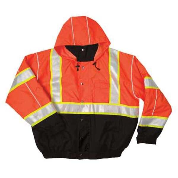 Kishigo Hi-Vis Bomber Jacket, Polyester, Class 3 Type R, Orange/Black, M - JS120-M
