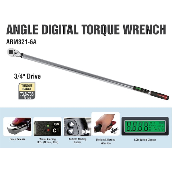 Acdelco 3/4" Angle Digital Torque Wrench, 74 to 738 ft-lbs ARM321-6A - ARM321-6A