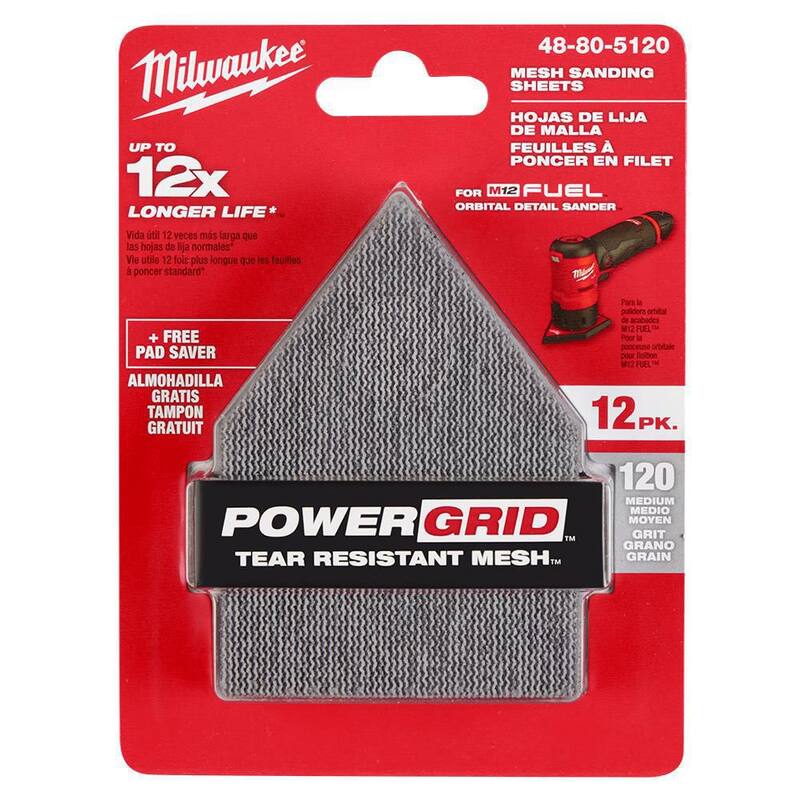 Hoja de lijado de malla de grano 120 de 3-3/4 pulgadas (paquete de 12) para lijadora orbital M12 FUEL Detail Sander - 48-80-5120 de Milwaukee.