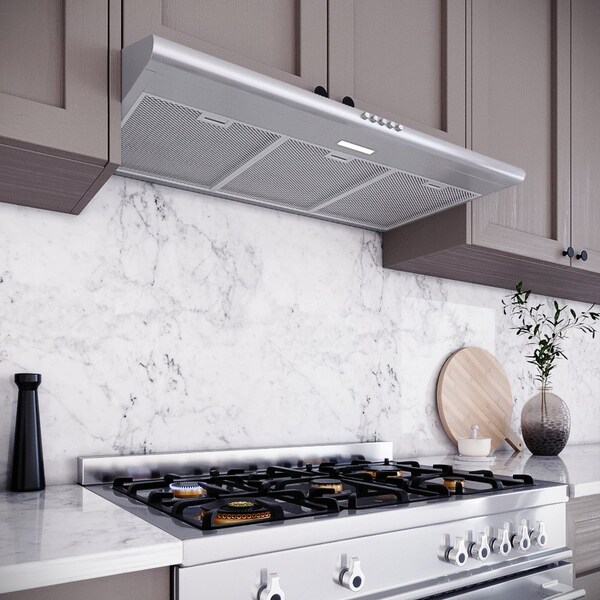 Streamline 36 in. Amendola Convertible Undermount 80 CFM Range Hood in Brushed Stainless Steel - T-10711-1-CL