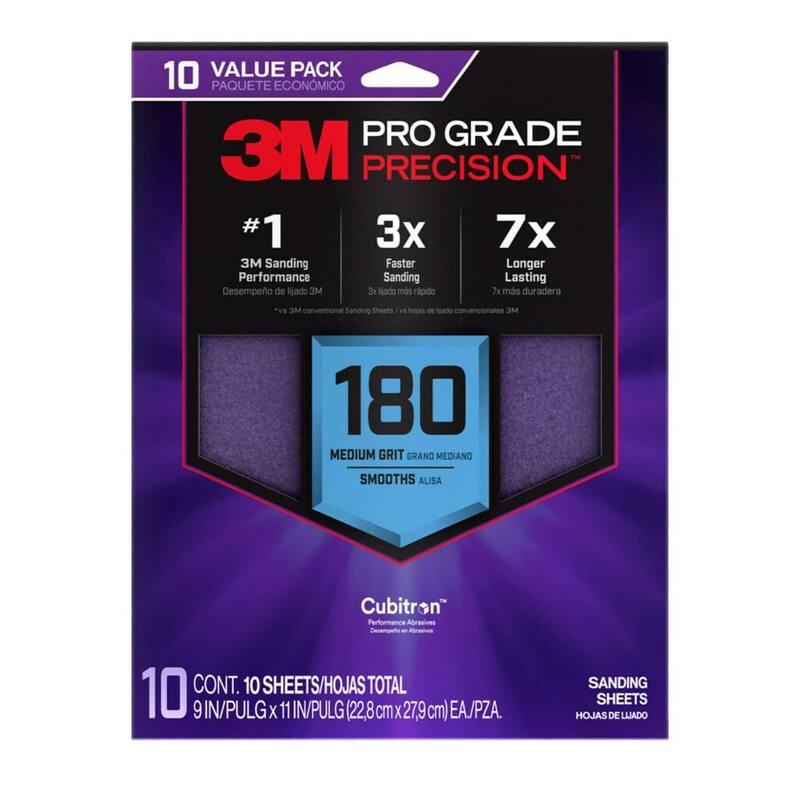 Hoja de lijado de mayor rapidez 3M Pro Grade Precision de 9 pulgadas x 11 pulgadas con respaldo antideslizante (paquete de 10) - SHR180-PGP-10T.