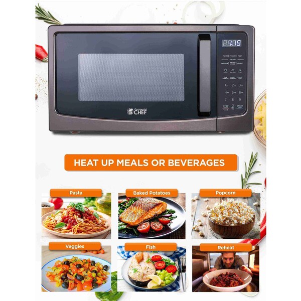 Commercial Chef 1.1 Cu Ft Microwave with 10 Power Levels, Microwave 1000W with Pull Handle Door - CHM11GBS