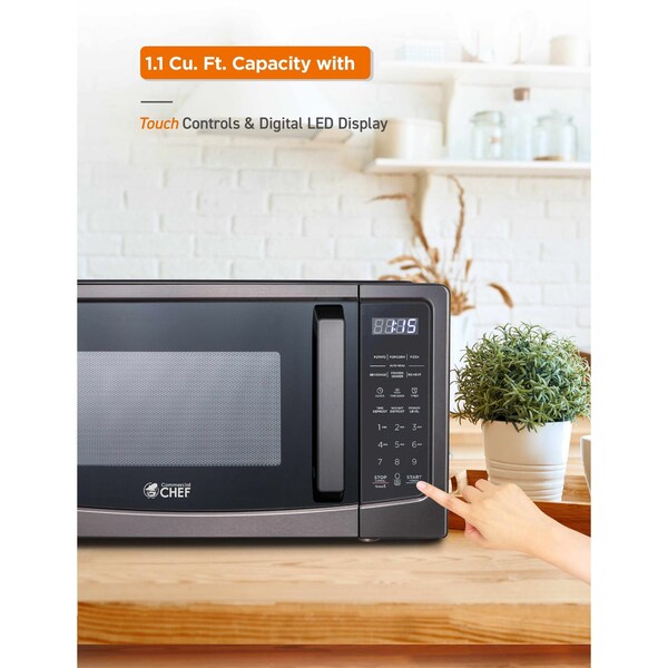 Commercial Chef 1.1 Cu Ft Microwave with 10 Power Levels, Microwave 1000W with Pull Handle Door - CHM11GBS