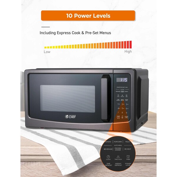 Commercial Chef 1.1 Cu Ft Microwave with 10 Power Levels, Microwave 1000W with Pull Handle Door - CHM11GBS