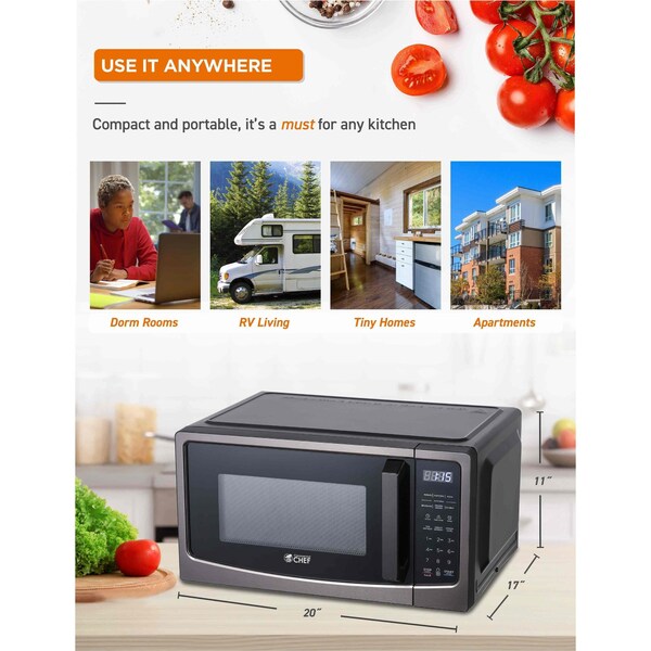 Commercial Chef 1.1 Cu Ft Microwave with 10 Power Levels, Microwave 1000W with Pull Handle Door - CHM11GBS
