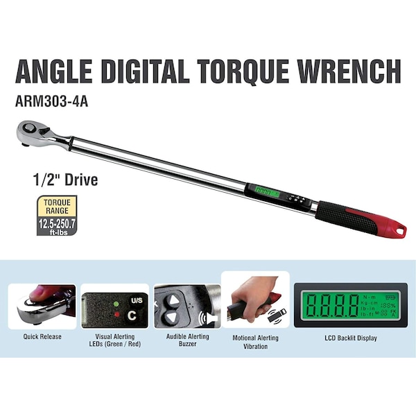 Acdelco 1/2" Angle Digital Torque Wrench 12.5 to 250 ft-lbs ARM303-4A - ARM303-4A-340