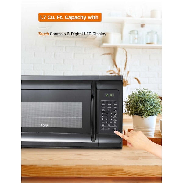 Commercial Chef 1.7 Cu. Ft. Over-The-Range Microwave Oven, 1000 Watt Microwave with 10 Power Levels - CHMR17GB