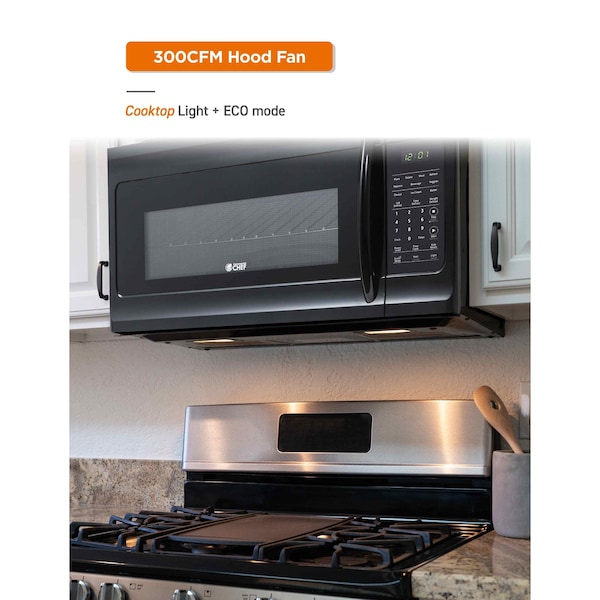 Commercial Chef 1.7 Cu. Ft. Over-The-Range Microwave Oven, 1000 Watt Microwave with 10 Power Levels - CHMR17GB