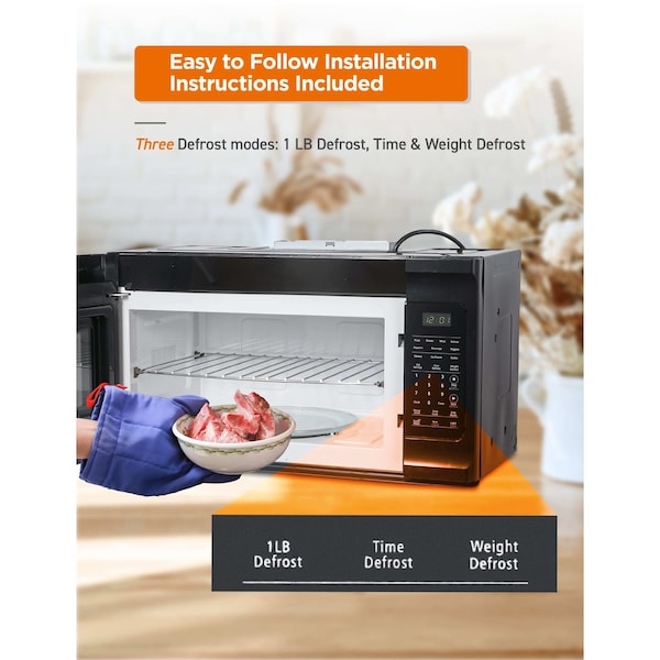 Commercial Chef 1.7 Cu. Ft. Over-The-Range Microwave Oven, 1000 Watt Microwave with 10 Power Levels - CHMR17GB