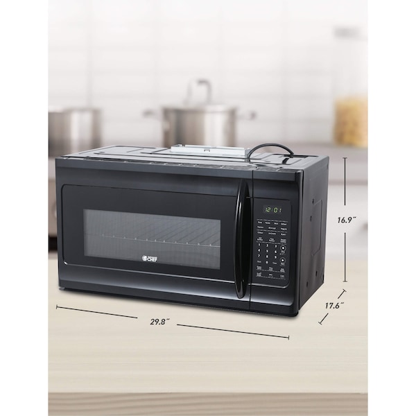 Commercial Chef 1.7 Cu. Ft. Over-The-Range Microwave Oven, 1000 Watt Microwave with 10 Power Levels - CHMR17GB