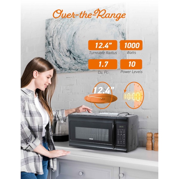 Commercial Chef 1.7 Cu. Ft. Over-The-Range Microwave Oven, 1000 Watt Microwave with 10 Power Levels - CHMR17GB