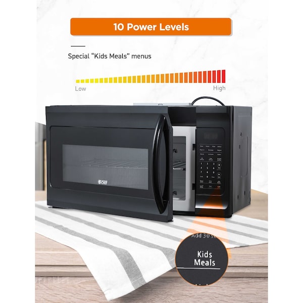 Commercial Chef 1.7 Cu. Ft. Over-The-Range Microwave Oven, 1000 Watt Microwave with 10 Power Levels - CHMR17GB