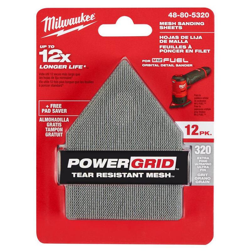 Hoja de lija de malla de 320 granos de Milwaukee de 3-3/4 pulgadas (paquete de 12) para M12 FUEL Lijadora Orbital Detallada - 48-80-5320