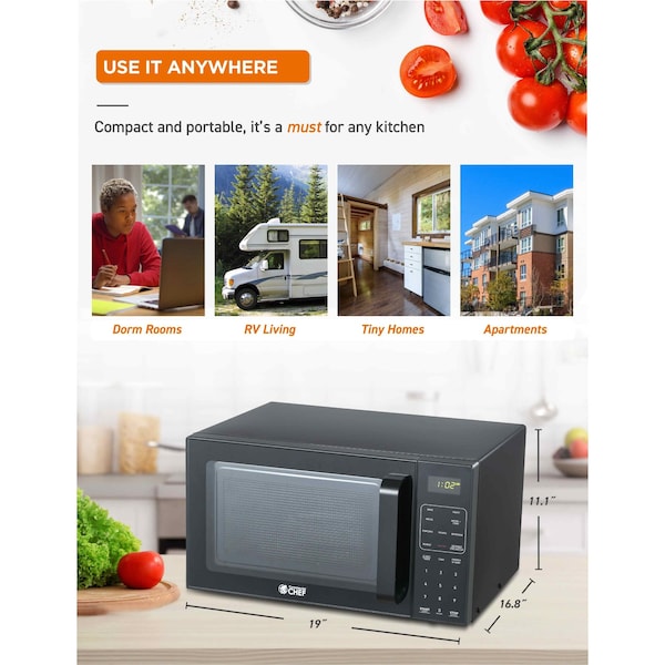 Commercial Chef 5-in-1 Countertop Microwave Air Fryer Combo, 0.9 Cu. Ft. Capacity, Black - CHMF9GB