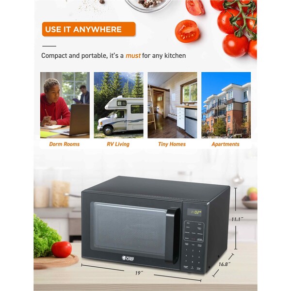 Commercial Chef 5-in-1 Countertop Microwave Air Fryer Combo, 0.9 Cu. Ft. Capacity, Black - CHMF9GB