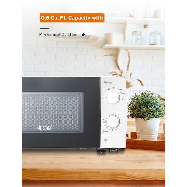 Commercial Chef Counter Top Microwave, 0.6 Cubic Feet, White - CHM660W