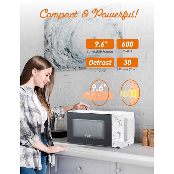 Commercial Chef Counter Top Microwave, 0.6 Cubic Feet, White - CHM660W