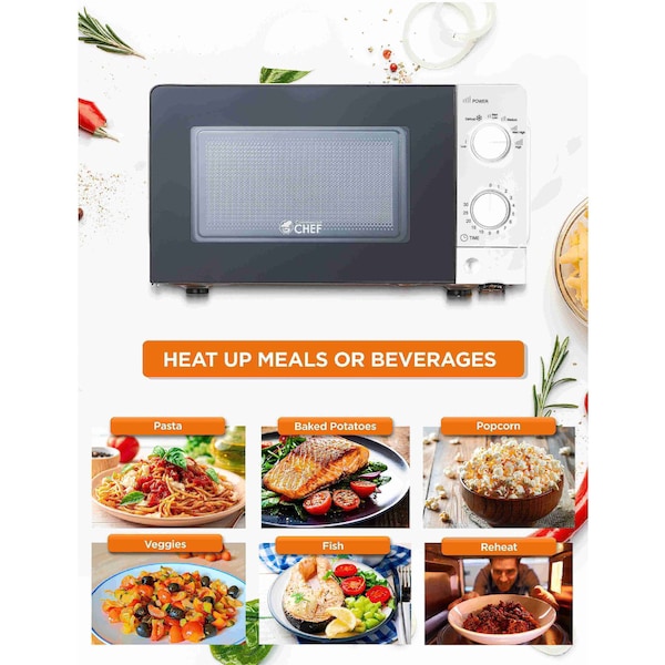 Commercial Chef Counter Top Microwave, 0.6 Cubic Feet, White - CHM660W