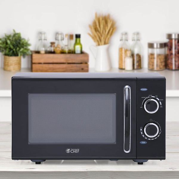 Commercial Chef 0.9 Cubic Foot Countertop Microwave, Compact, Rotary Control, Black - CHMH900B6C