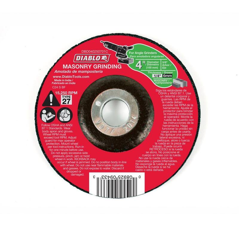 DIABLO 4 pulg. x 1/4 pulg. x 5/8 pulg. Disco de molienda para albañilería con centro deprimido - DBD040250701C