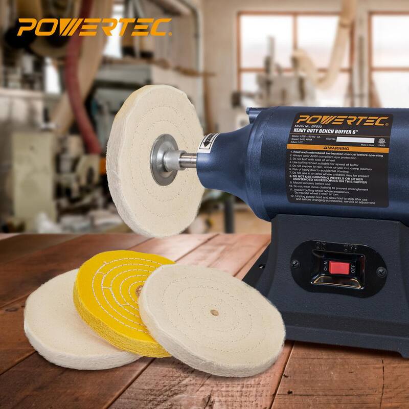 Kit de Rueda de Pulido para Esmeril de Banco de 6 pulgadas POWERTEC con Set de 3 piezas de Compuesto para Pulir - 71631