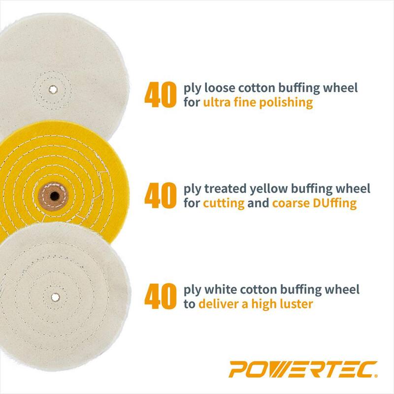 Kit de Rueda de Pulido para Esmeril de Banco de 6 pulgadas POWERTEC con Set de 3 piezas de Compuesto para Pulir - 71631