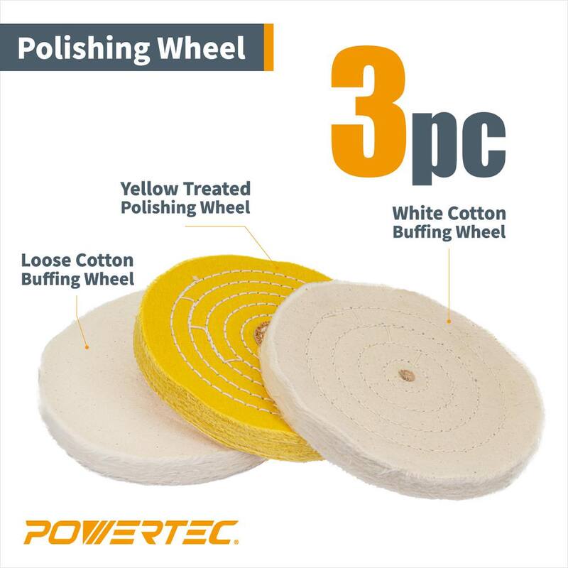 Kit de Rueda de Pulido para Esmeril de Banco de 6 pulgadas POWERTEC con Set de 3 piezas de Compuesto para Pulir - 71631