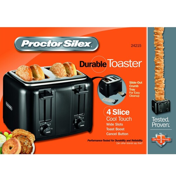 Proctor-Silex Proctor Silex Plastic Black 4 slot Toaster 8 in. H X 12.25 in. W X 11.31 in. D - 24215