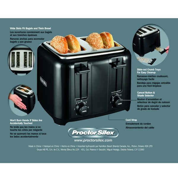 Proctor-Silex Proctor Silex Plastic Black 4 slot Toaster 8 in. H X 12.25 in. W X 11.31 in. D - 24215