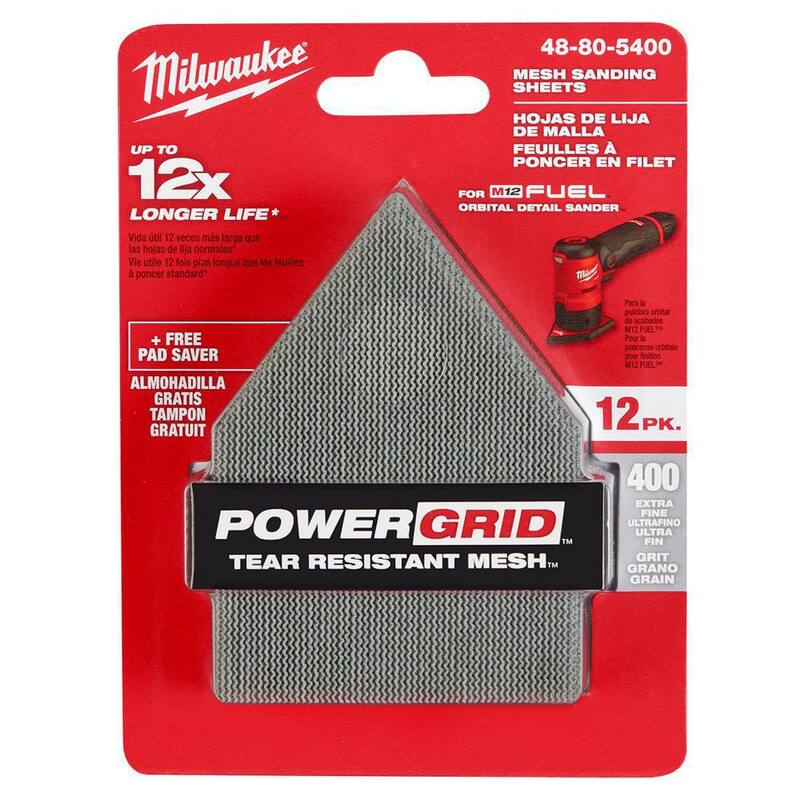 Milwaukee Hojas de lija de malla de 400 grit de 3-3/4 pulgadas (paquete de 12) para M12 FUEL Lijadora Orbital Detail - 48-80-5400