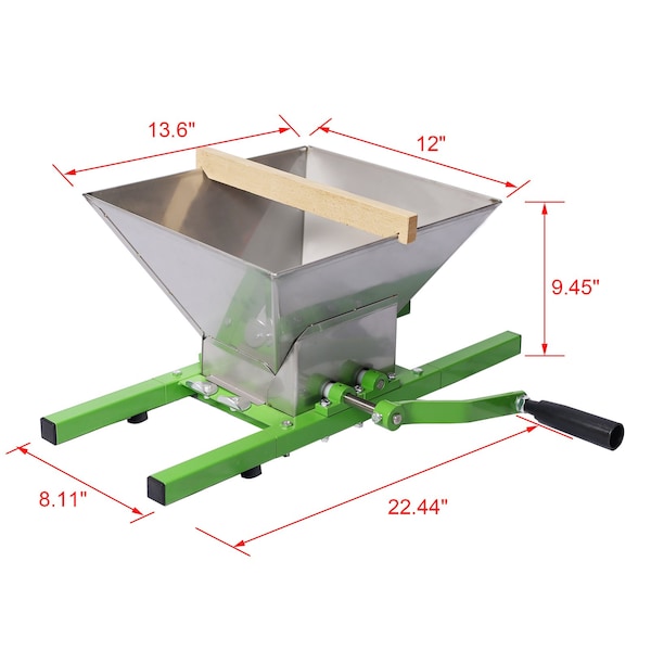 Edendirect 7L Manual Fruit Crusher - Stainless Steel and Oak Wood, Efficient Apple and Pear Juicer Grinder - ED-W46536792