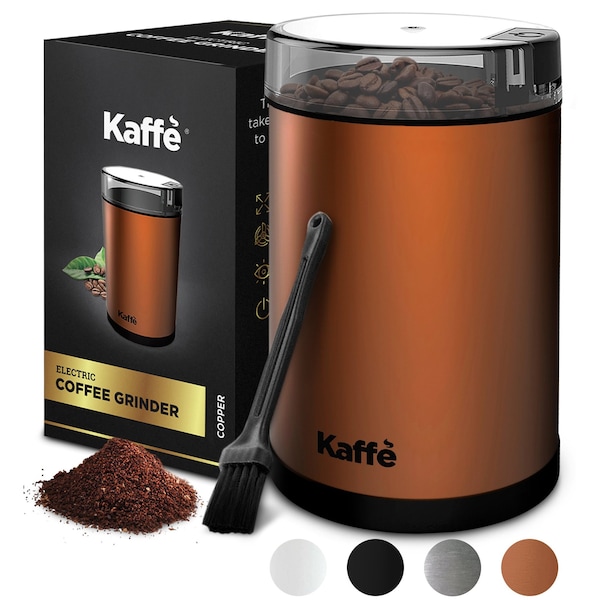 Kaffe Electric Coffee Grinder - 14 Cup (3.5oz) with Cleaning Brush. Easy On/Off, Copper - KF2030