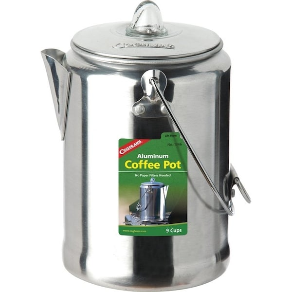 Coghlans Coffee Pot, 9 Cups Capacity, Aluminum, Silver - 1346