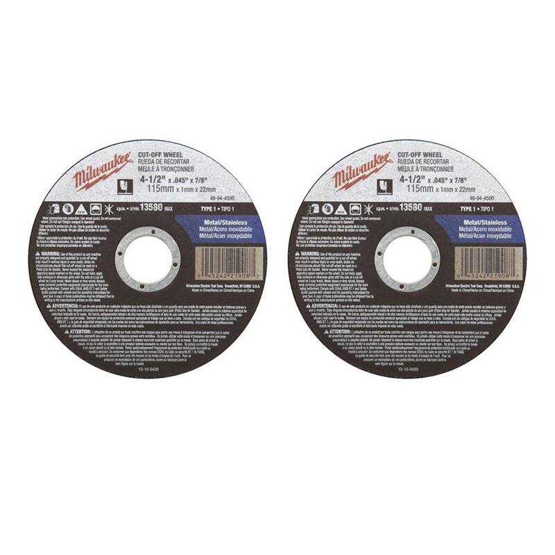 Milwaukee 4-1/2 in. x 0.045 in. x 7/8 in. Rueda de corte tipo 27 (paquete de 2) - 49-94-4505-49-94-4505