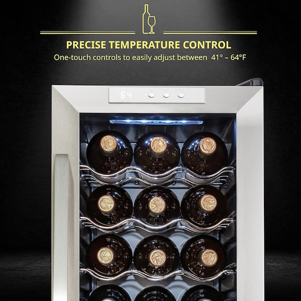Schmck Schmecke 18 Bottle Compressor Wine Refrigerator, Freestanding Wine Cooler with Lock, Stainless Steel - SHMFWCC181LSS