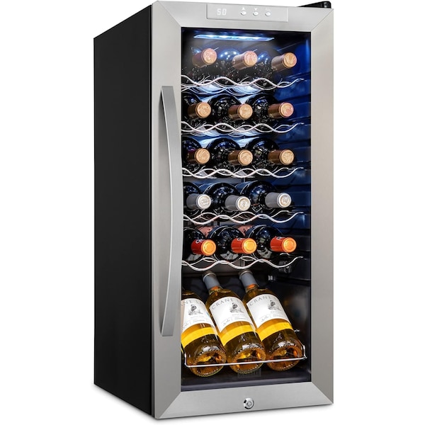 Schmck Schmecke 18 Bottle Compressor Wine Refrigerator, Freestanding Wine Cooler with Lock, Stainless Steel - SHMFWCC181LSS