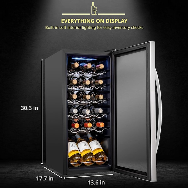 Schmck Schmecke 18 Bottle Compressor Wine Refrigerator, Freestanding Wine Cooler with Lock, Stainless Steel - SHMFWCC181LSS