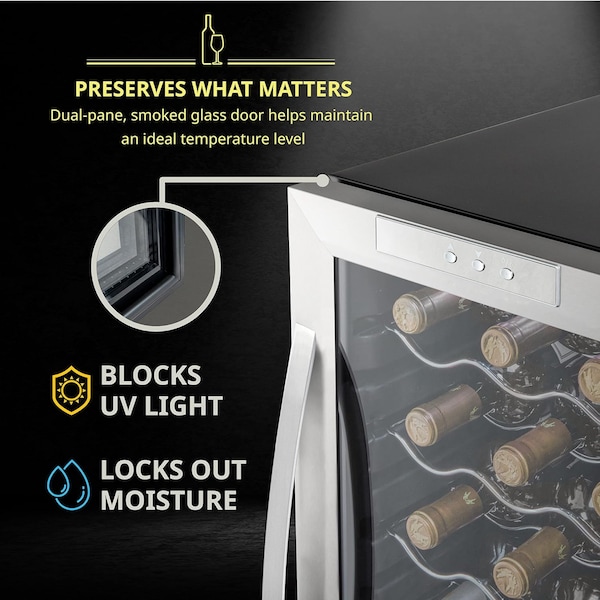 Schmck Schmecke 18 Bottle Compressor Wine Refrigerator, Freestanding Wine Cooler with Lock, Stainless Steel - SHMFWCC181LSS
