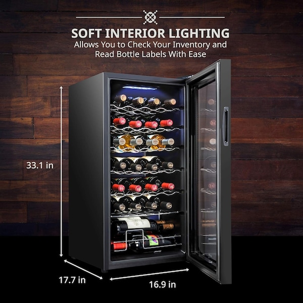 Ivation 28 Bottle Compressor Wine Refrigerator, Freestanding Wine Cooler with Lock, Black - IVFWCC281LB