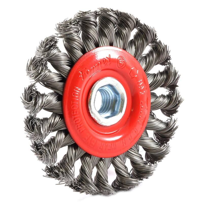 Cepillo de rueda de alambre retorcido con arbor roscado de 4 pulgadas x 5/8 pulgadas-11 - 72759