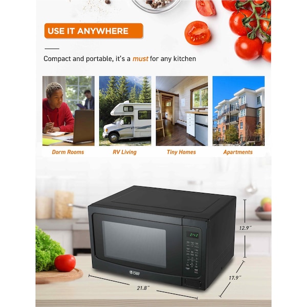 Commercial Chef 1.6 Cu. Ft. Countertop Microwave with Touch Controls & Digital Display, Black Microwave - CHM16MB6