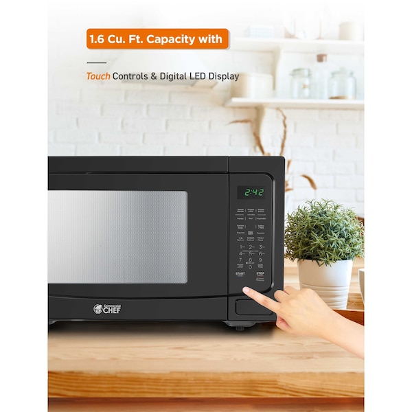 Commercial Chef 1.6 Cu. Ft. Countertop Microwave with Touch Controls & Digital Display, Black Microwave - CHM16MB6
