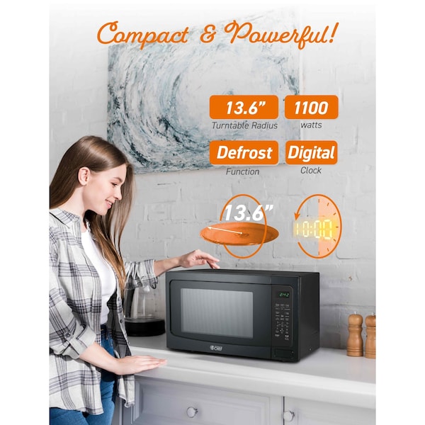 Commercial Chef 1.6 Cu. Ft. Countertop Microwave with Touch Controls & Digital Display, Black Microwave - CHM16MB6