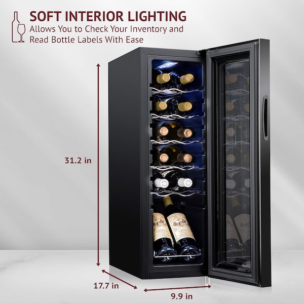 Schmck Schmecke 12 Bottle Compressor Wine Refrigerator, Freestanding Wine Cooler with Lock, Black - SHMFWCC121LB