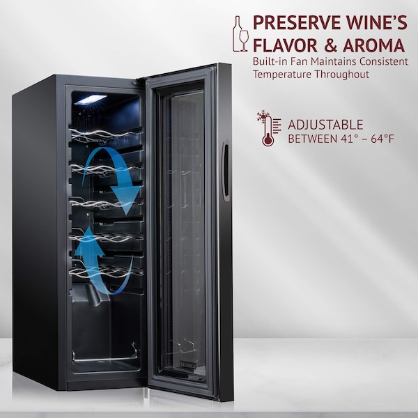 Schmck Schmecke 12 Bottle Compressor Wine Refrigerator, Freestanding Wine Cooler with Lock, Black - SHMFWCC121LB