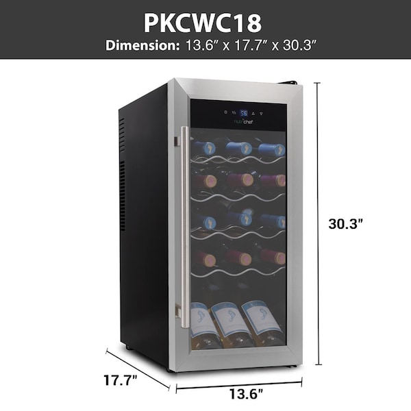 Nutrichef 18Bottles Compressor Wine Cooler Ss Door - PKCWC18