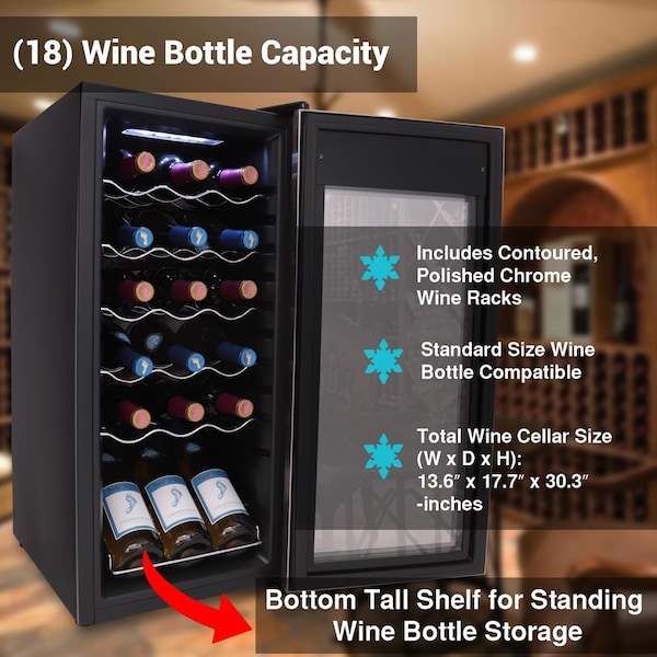 Nutrichef 18Bottles Compressor Wine Cooler Ss Door - PKCWC18